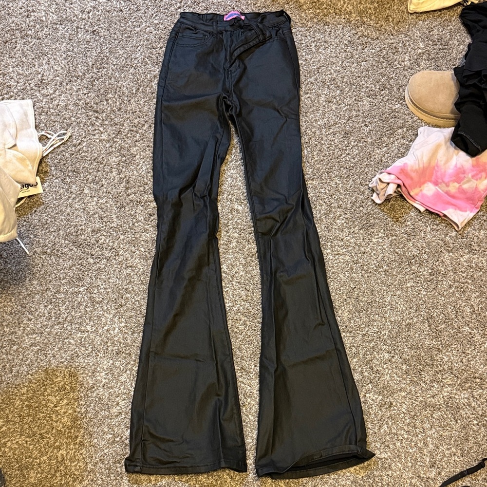 Edikted Black High-Rise Faux Leather Pants